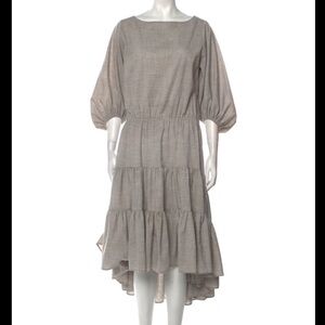 Love Binetti beige brown tiered midi dress cotton or linen? Sz S-M